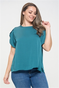 S10-5-3-T19371X-HUNTER GREEN PLUS SIZE TULIP SLEEVE SOLID TOP 3-2-1