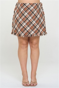 S10-5-3-S6393X-TAUPE RUST PLUS SIZE MINI SKIRT PLAID 3-2-1