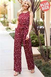 S9-5-1-J2861X-BURGUNDY PLUS SIZE FLORAL JUMPSUIT 3-2-1