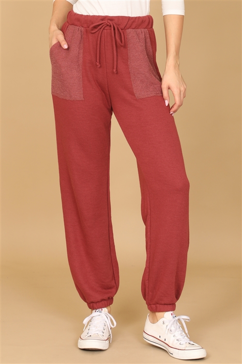 SA4-0-3-P3556-BURGUNDY WAIST TIE JOGGER PANTS 2-2-2