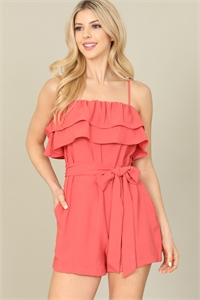 S11-20-1-R60797-RUST WAIST TIE RUFFLE FRONT SPAGHETTI ROMPER 2-2-2 (NOW $ 5.75 ONLY!)