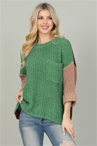 S9-11-1-T5124-GREEN COMBO KNIT TOP 2-2-2