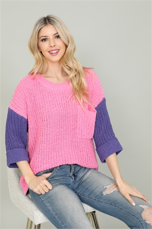 S6-3-1-T5124-PINK COMBO FRONT POCKET KNIT TOP 2-2-2