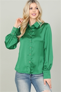 SA3-0-4-T2405-KELLY GREEN SHINY LONG SLEEVE BUTTON DETAIL TOP 1-1-1