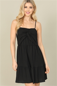 S10-5-1-D5624-BLACK FRONT TWIST SPAGHETTI MINI DRESS 2-2-2 (NOW $6.75 ONLY!)