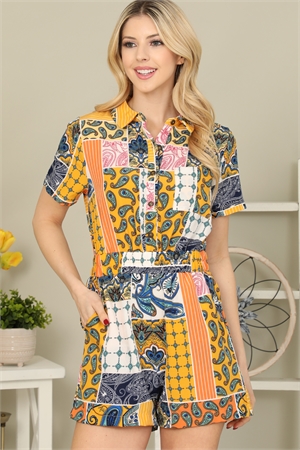 S5-2-3-R61059-YELLOW COMBO COLLARED & SHORT SLEEVE ROMPER 2-2-2