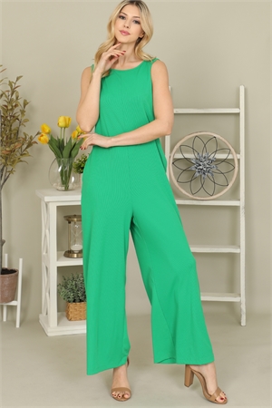 S5-10-3-J60717-KELLY GREEN SOLID SLEEVELESS JUMPSUIT 3-1-2