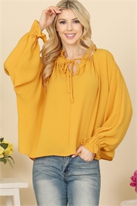 S9-4-1-T7020-MUSTARD LONG SLEEVE RUFFLE TIE NECK TOP 2-2-2