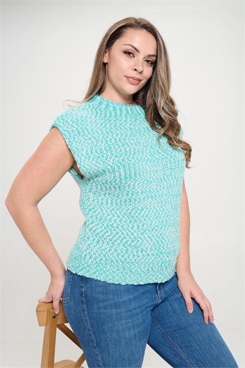 S15-7-2-T5167X-AQUA WHITE PLUS SIZE CAP SLEEVE TOP 2-2-2