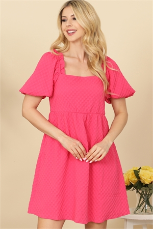 S7-2-1-D50750-HOT PINK SQUARE NECK WITH SIDE POCKET TEXTURED DRESS 2-2-2