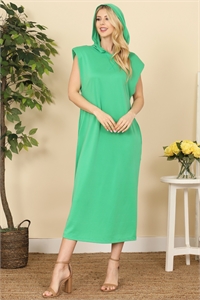SA4-4-1-D50715-KELLY GREEN HOODIE CAP SLEEVE WITH SIDE POCKETS DRESS 2-2-2