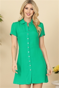 S9-6-1-D2106218-GREEN COLLARED BUTTON DOWN MINI DRESS 2-2-1 (NOW $ 5.75 ONLY!)