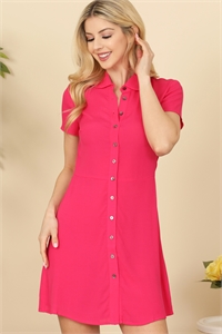 S13-6-2-D2106218-FUCHSIA COLLARED BUTTON DOWN MINI DRESS 2-2-1 (NOW $ 5.75 ONLY!)