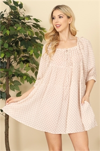 S5-9-1-D2104462-MAUVE CREAM PRINTED HALF PUFF SLEEVE BABYDOLL DRESS 2-2-1