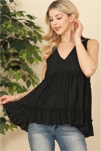 S6-10-2-T10661-BLACK RUFFLE MERROW TIERED DETAIL SLEEVELESS SOLID TOP 2-2-2