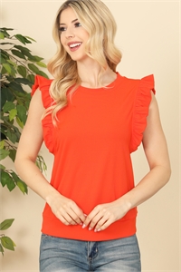 S10-12-4-T12819-TOMATO RED RUFFLE CAP SLEEVE SOLID TOP 1-2-2
