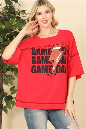 S7-10-2-T12870-RED OVERSIZED "GAME DAY" PRINT TOP 2-2-2