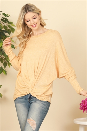 C82-A-3-T51217-YELLOW FRONT KNOT LONG SLEEVE TOP 2-2-2