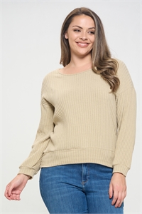 C80-A-1-T3442X-TAUPE PLUS SIZE RIB LONG SLEEVE TOP 4-1-1