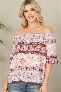 S9-1-2-T13865-LT. PINK OFF SHOULDER PRINTED TOP 2-2-2