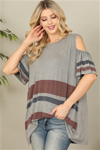 S5-3-4-T11778-GREY COLD SHOULDER STRIPE DETAIL TOP 0-2-2