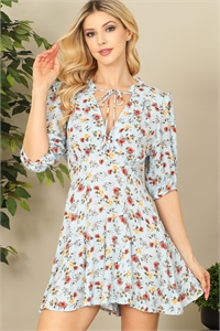 S7-1-2-R2200583-BLUE FLORAL HALF PUFF SLEEVE V-NECK TIE DETAIL ROMPER 2-2-1