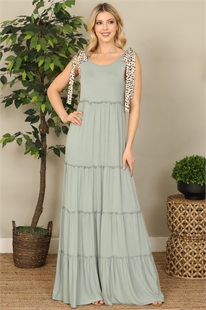 C76-A-1-D5009-SAGE ANIMAL PRINT TIE STRAP TIERED SOLID MAXI DRESS 2-2-2-2