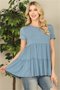 C80-A-3-T4083-DUSTY BLUE SHORT SLEEVE TIERED SOLID TOP 2-2-2-2