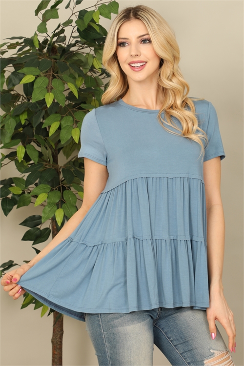 C80-A-3-T4083-DUSTY BLUE SHORT SLEEVE TIERED SOLID TOP 2-2-2-2
