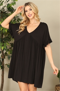 C84-A-2-D3978-BLACK V-NECK RUFFLE SLEEVE SOLID DRESS 2-2-2-2  (NOW $5.75 ONLY!)