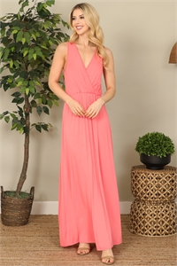 C88-A-1-D5042- CORAL SLEEVELESS WRAP SOLID MAXI DRESS 2-2-2-2