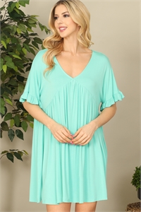S84-A-2-D3978-MINT V-NECK RUFFLE SLEEVE SOLID DRESS 2-2-2-2   (NOW $5.75 ONLY!)
