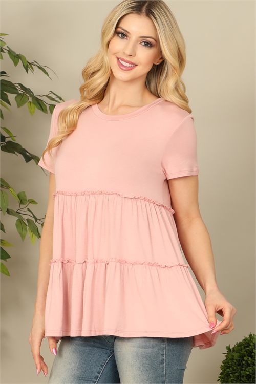 S7-1-2-T4083-DUSTY PINK SHORT SLEEVE TIERED SOLID TOP 2-2-2-2