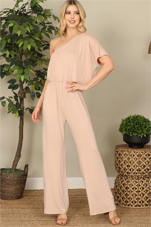 S7-2-2-J7136-TAUPE ONE SHOULDER HALF SLEEVE JUMPSUIT 2-2-2-2