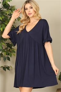 S4-1-1-D3978-NAVY V-NECK RUFFLE SLEEVE SOLID DRESS 2-2-2-2  (NOW $5.75 ONLY!)