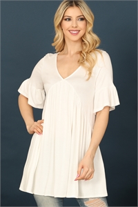 C70-A-1-T4218-IVORY TUNIC V-NECK RUFFLE SLEEVE SOLID TOP 2-2-2-2