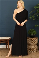 C76-A-1-D5034-BLACK ONE SHOULDER ELASTIC WAIST SIDE SLIT SOLID MAXI DRESS 2-2-2-1