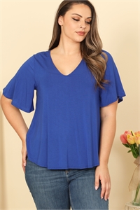 C96-A-1-T4094X-ROYAL BLUE PLUS SIZE V-NECK BELL SLEEVE SOLID TOP 2-2-2