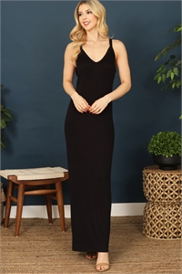 S11-4-1-D3933-5-BLACK V-NECK SPAGHETTI STRAP SOLID MAXI DRESS 2-2-2-2