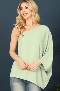 S8-1-3-T4348-MINT ONE SHOULDER DOLMAN DETAIL SOLID TOP 2-2-2-2