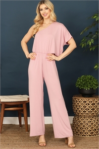 S9-4-2-J7136-D. PINK ONE SHOULDER HALF SLEEVE SOLID JUMPSUIT 2-2-2-2