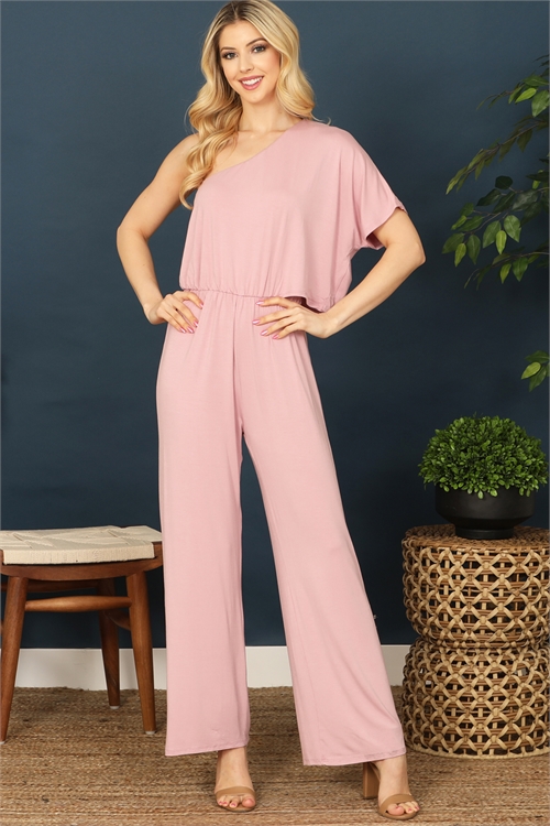 S9-4-2-J7136-D. PINK ONE SHOULDER HALF SLEEVE SOLID JUMPSUIT 2-2-2-2