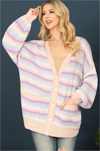 SA3-4-1-S3587-APRICOT MULTI BUTTON DETAIL STRIPE KNIT SWEATER 1-2-2-1