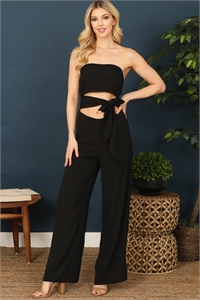 SA3-4-1-J7736-BLACK TUBE FRONT CUT-OUT WAIST TIE DETAIL SOLID JUMPSUIT 1-2-2-1