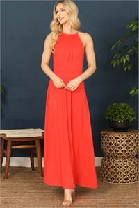 SA4-5-1-D18761-ORANGE HALTER NECK ELASTIC WAIST SOLID MAXI DRESS 2-2-2