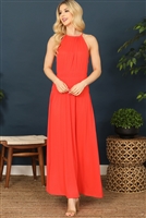 S4-1-4-D18761-ORANGE HALTER NECK ELASTIC WAIST SOLID MAXI DRESS 1-3-2