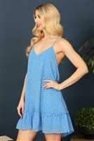 SA4-4-2-D30846-BLUE SPAGHETTI STRAP MERROW HEM PRINTED DRESS 2-2-2  (NOW $ 5.75 ONLY!)