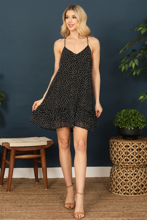 SA4-4-2-D30846-BLACK SPAGHETTI STRAP MERROW HEM PRINTED DRESS 2-2-2  (NOW $ 5.75 ONLY!)