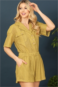 SA3-5-1-R70206-AVOCADO SHORT SLEEVE BUTTON DETAIL KNIT ROMPER 2-2-2