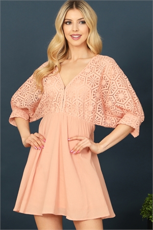 SA4-7-1-D44148-BLUSH LACE DETAIL HALF SLEEVE BACK TIE MINI DRESS 2-2-2